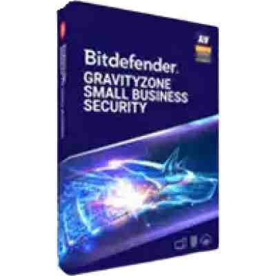 alt=Bitdefender GravityZone Small Business Security software box featuring a blue and purple design with a digital security theme.