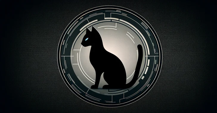 alt=A black cat sits in a circular logo, representing the FBI's success in dismantling the BlackCat Ransomware and offering a free decryption tool.