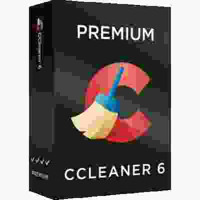 alt=CCleaner 6 box - a software box with the logo and name of CCleaner version 6 on a white background.