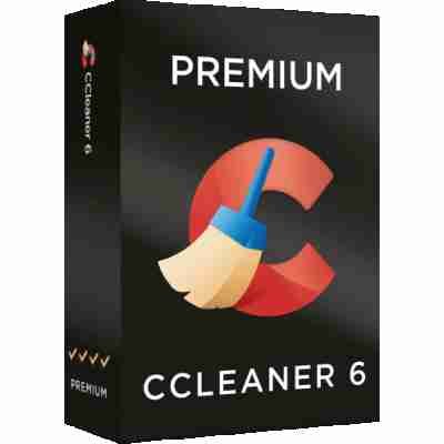 alt=CCleaner 6 box - a software box with the logo and name of CCleaner version 6 on a white background.