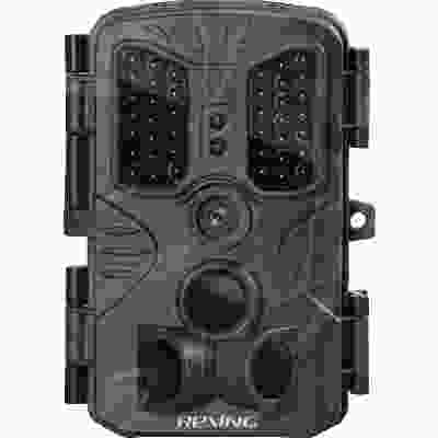 alt=Waterproof trail camera by Rexing capturing wildlife in its natural habitat.