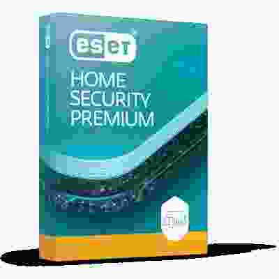 alt=ESET Home Security Premium Box: A compact box displaying the ESET logo, containing advanced security software for home use.