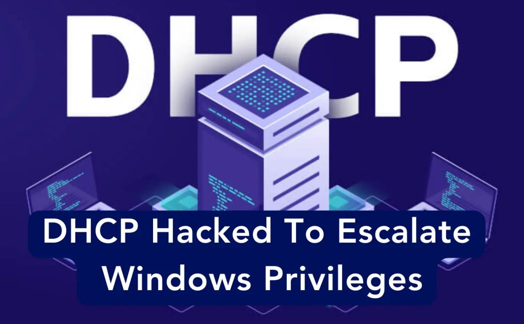 alt=A diagram illustrating the process of hacking DHCP to gain elevated privileges on Windows.