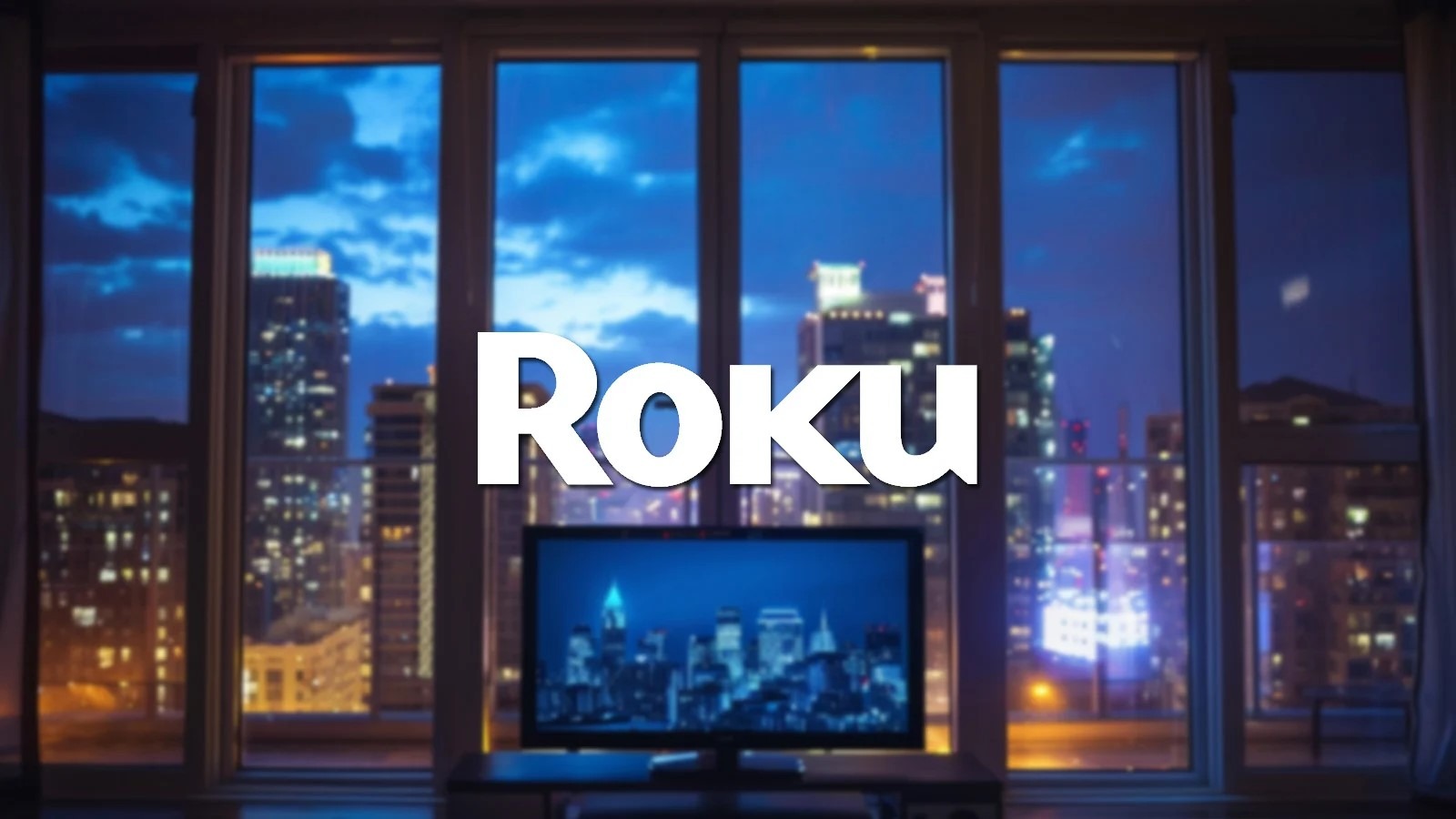 alt=Android TV screen showing Roku TV app icon.