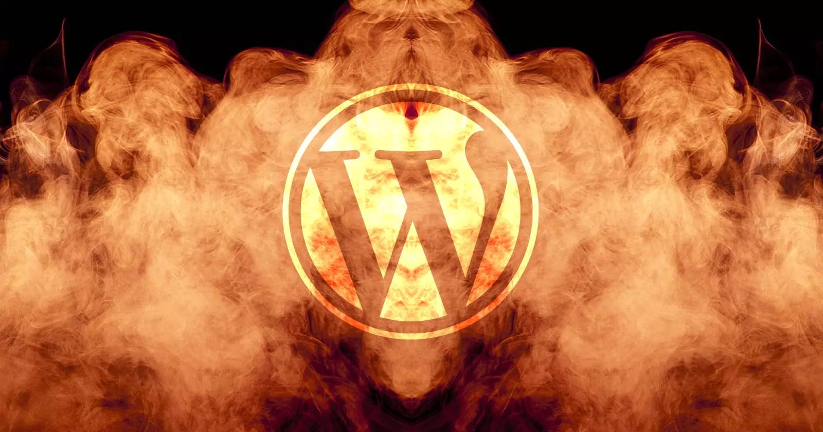 alt=A burning WordPress logo against a black background.