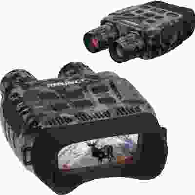 alt=Night vision binoculars designed for camera use, featuring camo pattern. Enhance visibility in low-light conditions.