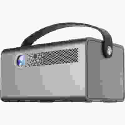 alt=A silver box with a black handle - Rexing PV7 Pro Smart DLP Projector.