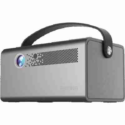 alt=A silver box with a black handle - Rexing PV7 Pro Smart DLP Projector.