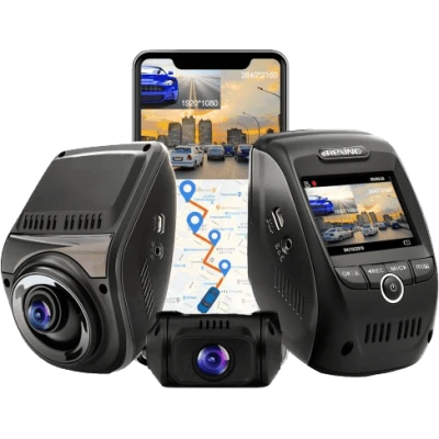alt=1. Rexing V1P Max 4K UHD Dual Channel Dash Cam with 4K front and 1080p rear cameras, Wi-Fi, and GPS.