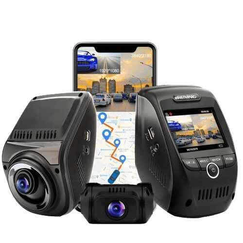 alt=1. Rexing V1P Max 4K UHD Dual Channel Dash Cam with 4K front and 1080p rear cameras, Wi-Fi, and GPS.