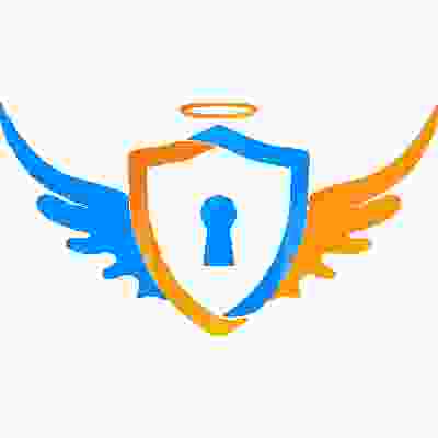 alt=Logo for AngelVPN, a security company. Features a shield with wings, symbolizing protection and secure internet connections.