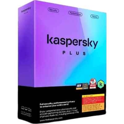 alt=Kaspersky Plus Subscription Box: A box with the Kaspersky logo, containing a subscription for Kaspersky Plus services.