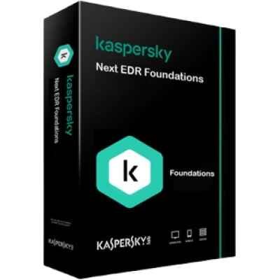 alt=Kaspersky software box for "Next EDR Foundations," featuring a black background with a teal logo and white text.