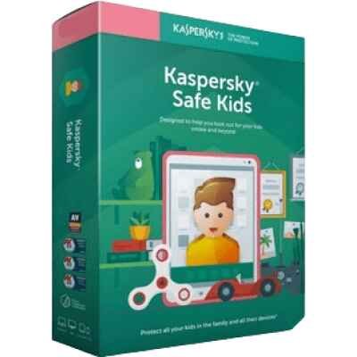 alt=Version 1: "Kaspersky Safe Kids 2020 logo with child safety features for online monitoring and parental controls."
