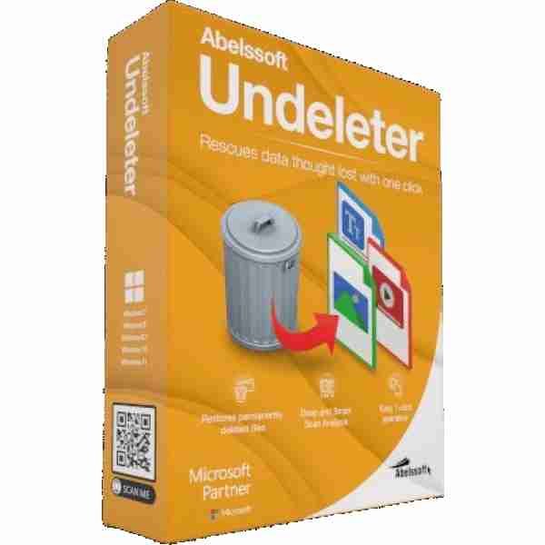 alt=abesoft undeleteer - 1 year: A software logo with the text "abesoft undeleter" and a tagline indicating it is valid for one year.