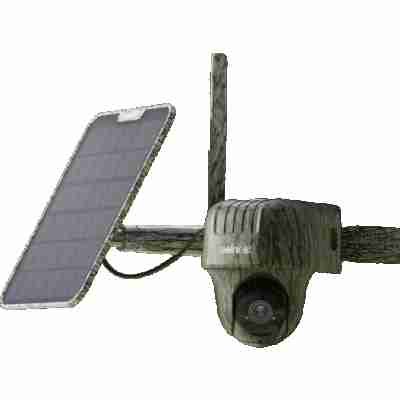 alt=A Reolink solar powered camera mounted on a pole.