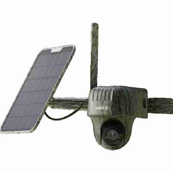 alt=A Reolink solar powered camera mounted on a pole.