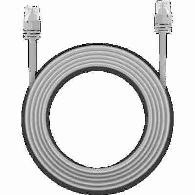 alt=1. A white Reolink ethernet cable with two ends connected, set against a black background.