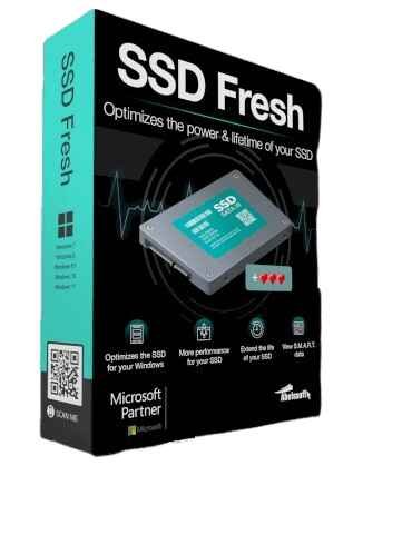 alt=1. A fresh box of Abelssoft SSD software, showcasing its sleek design and modern branding for optimal performance enhancement.