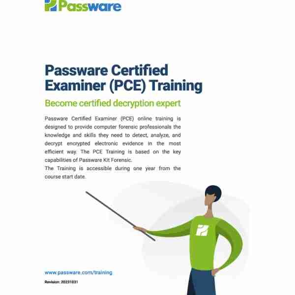 alt=1. Image of Passware's certified PCE training program, showcasing professional development in data recovery and analysis techniques.