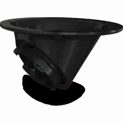 alt=1. A black plastic bowl featuring a green handle, designed for use with the Arlo Ceiling Adapter.