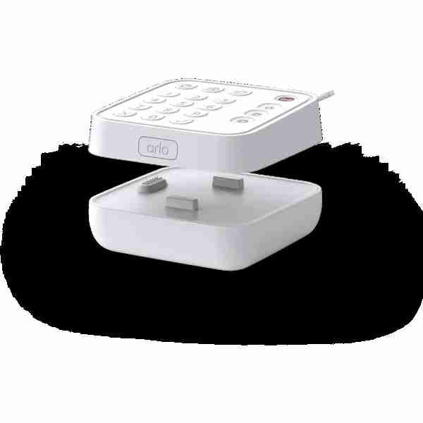 alt=1. A white box featuring two electronic devices, including Arlo Cellular & Battery Backup for a home security system.