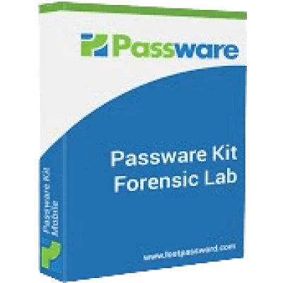 alt=1. Forensic lab setup featuring Passware Kit software, showcasing digital investigation tools and equipment for data analysis.