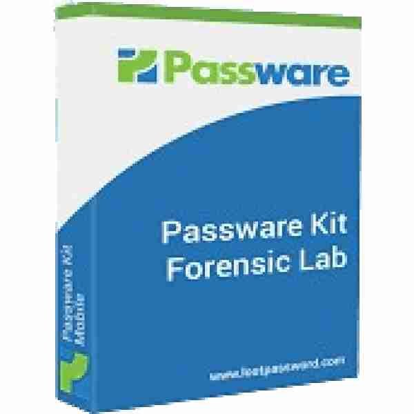 alt=1. Forensic lab setup featuring Passware Kit software, showcasing digital investigation tools and equipment for data analysis.