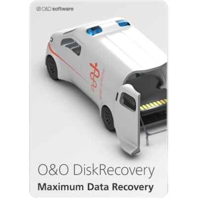 alt=3D illustration of a futuristic white vehicle resembling a USB drive, symbolizing O&O DiskRecovery software for data recovery.