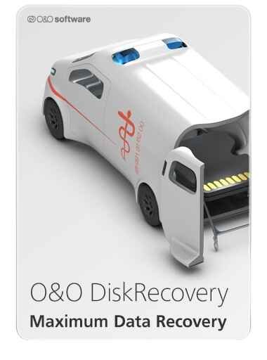 alt=3D illustration of a futuristic white vehicle resembling a USB drive, symbolizing O&O DiskRecovery software for data recovery.