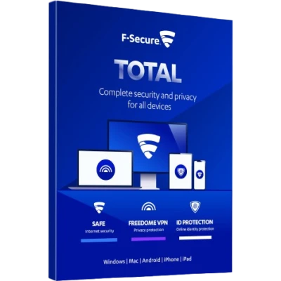 alt=F-Secure Total subscription for one year, providing comprehensive online security and protection for devices.