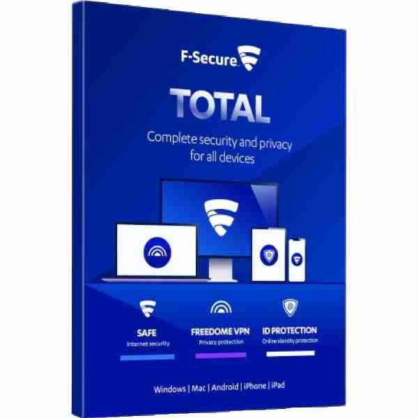 alt=F-Secure Total subscription for one year, providing comprehensive online security and protection for devices.