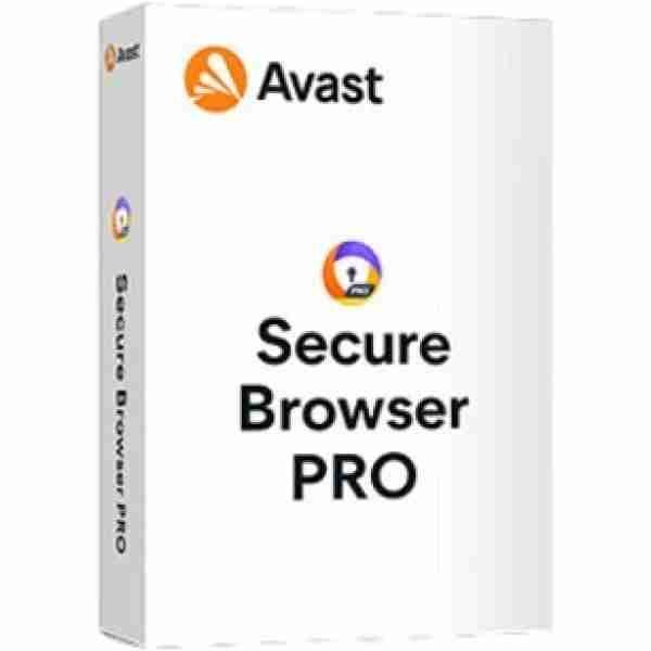 alt=Software box for Avast Secure Browser Pro, with orange and purple branding on a white background.