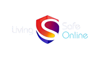alt=Logo for Living Safe Online, featuring a shield symbolizing security and digital safety in a modern design.