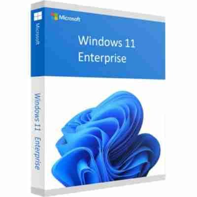alt=Boxed software packaging of Microsoft Windows 11 Enterprise.