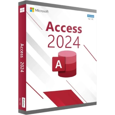 alt=Microsoft Access 2024 software box, featuring a red design, database icon, and the label "Windows fÃ¼r 1 PC."
