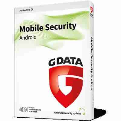 alt=G DATA Mobile Security software box for Android, featuring a prominent logo and text highlighting automatic security updates.