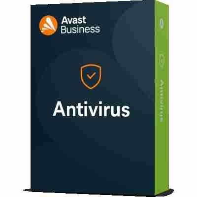 alt=A box for Avast Business Antivirus, featuring a shield icon and the text "Antivirus" on a dark background with a green edge.