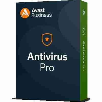alt=Avast Business Antivirus Pro software box, featuring a dark background, orange logo, and bold white text stating "Antivirus Pro."