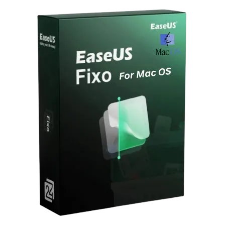 alt=A green and black software box for "EaseUS Fixo for Mac OS," featuring the EaseUS logo and a graphic of file icons!