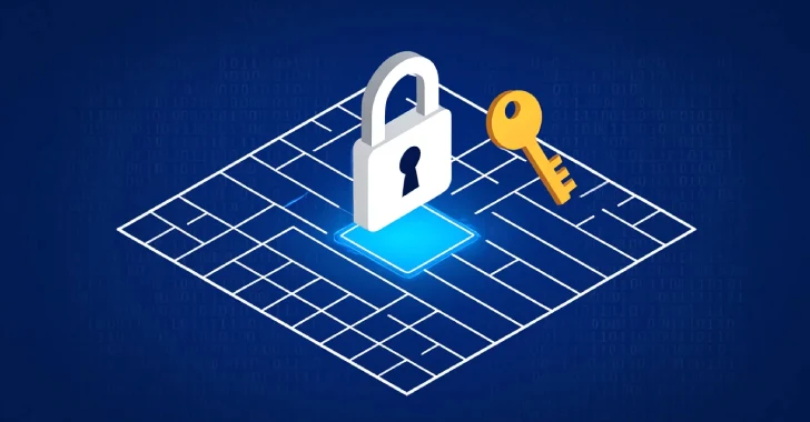 alt=An illustration of a padlock and a key on a digital grid background, symbolizing cybersecurity and data protection.