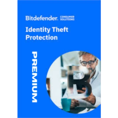 alt=Bitdefender Identity Theft Protection advertisement featuring a blue background, text branding, and a circular image element.