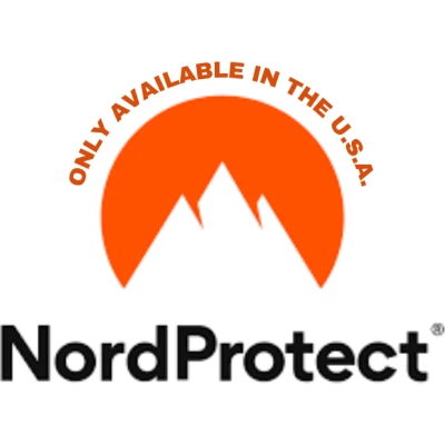 alt=Logo of NordProtect featuring a stylized orange sun and mountain design with the brand name in bold black letters below.
