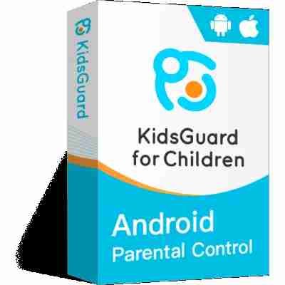 alt=Box design for KidsGuard, featuring the logo and labeling it as an Android parental control app for children's safety.