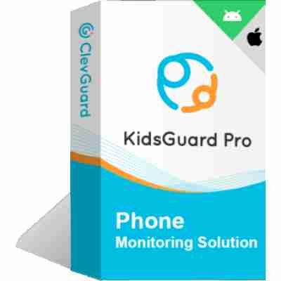 alt=Box packaging for KidsGuard Pro, a phone monitoring solution, featuring logos for Android and iOS compatibility.