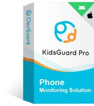 alt=Box packaging for KidsGuard Pro, a phone monitoring solution, featuring logos for Android and iOS compatibility.