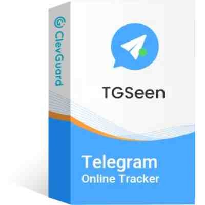alt=A software box for TGSeen, a Telegram online tracker, featuring the Telegram logo and ClevGuard branding in blue and white.