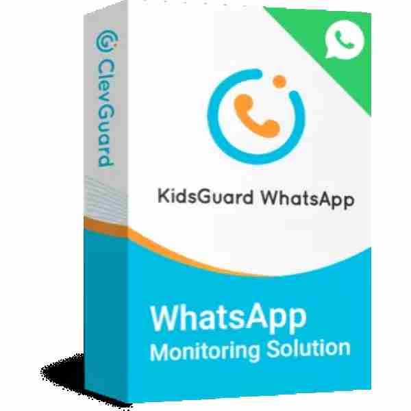 alt=Product box for KidsGuard WhatsApp, a monitoring solution for tracking WhatsApp activity, featuring a phone icon and logo.