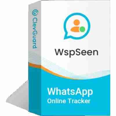 alt=ClevGuard WspSeen WhatsApp Online Tracker software box, featuring a chat icon and a blue color scheme.