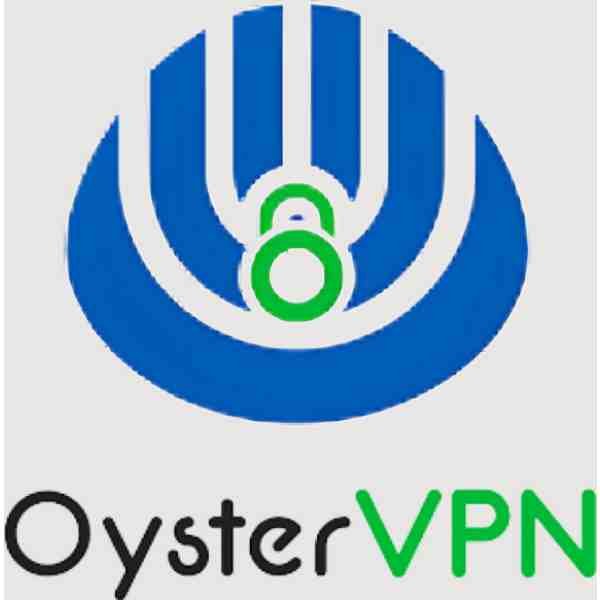 alt=Logo of OysterVPN featuring a blue shell with a green lock symbol and the text "OysterVPN" in black and green, symbolizing online security.